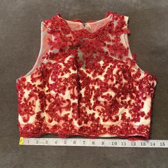 Women’s 2 Piece Prom Party Dress Halter Neck with Red Flower Detail Size 6 - Picture 9 of 11